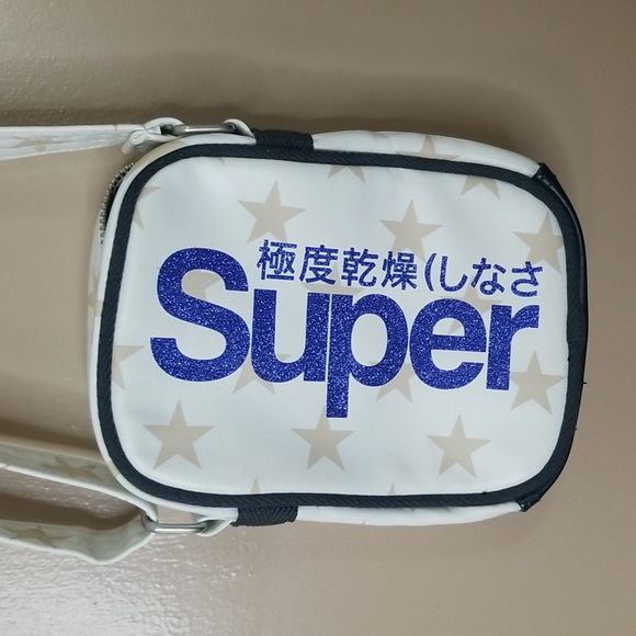 REAL SUPERDRY BLACK LABEL-LIMITED EDITION SIDE BAG WHTE/ WITH STARS & BLU GLITT - Picture 4 of 8